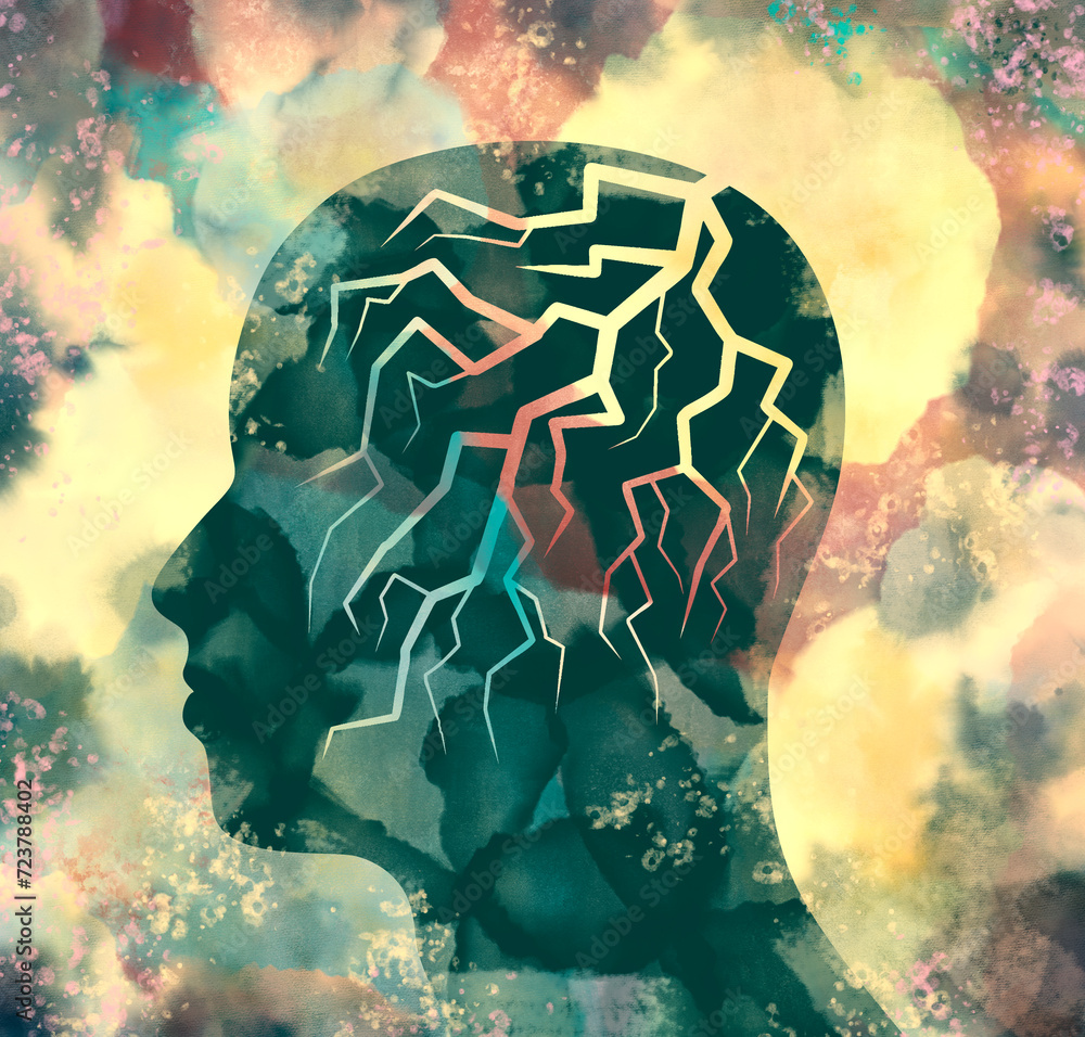 Powerful intelligence with an electric lightning bolt strike in the ...