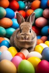 Wall Mural - easter bunny and colored eggs background