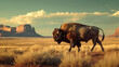 Buffalo walking toward the desert