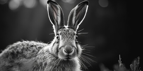 Sticker - A black and white photo of a rabbit. Perfect for nature or animal-themed projects