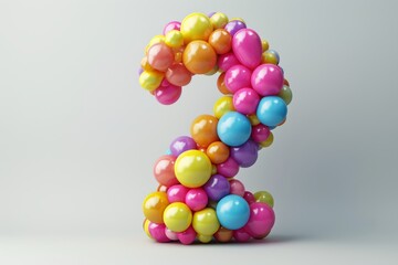 number 2 made out of colorful balloons with a solid background. age, anniversary, birthday, party ce