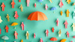 Varied paper figures with umbrellas individuality in unity concept