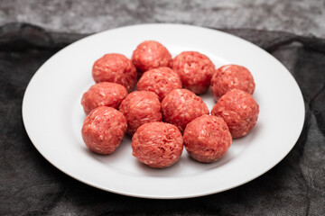 Wall Mural - Top view of raw meat balls on small plate