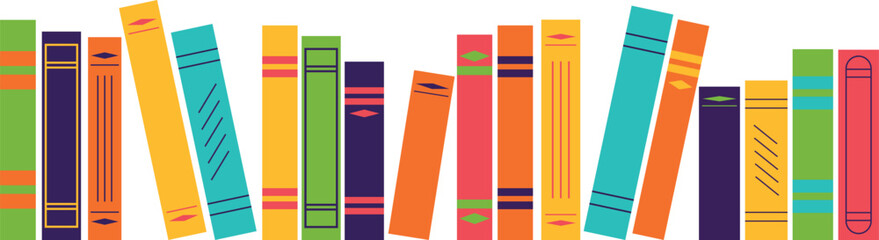 Wall Mural - Book spines, design element on transparent background. Vector illustration.	