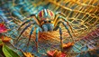 Abstrakcyjne tło z kolorowym pająkiem na pajęczej sieci