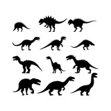 Fototapeta Dinusie - Dinosaur black silhouette. Different types of dinosaur art design and vector illustration
