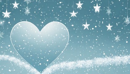 Poster - light blue snowfall love heart and star background