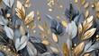 beautiful minimalistic plant nature wallpaper background of blue grey and gold dainty flowers and leaves 