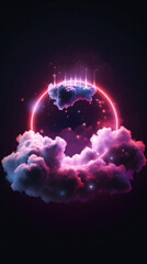 Wall Mural - Abstract futuristic background with neon lights and clouds .