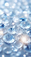 Wall Mural - Diamonds on blue background, close-up. Jewelry background