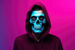 © PHB Stock - Portrait photo of man in scary halloween costume and skeleton face make up, pink background