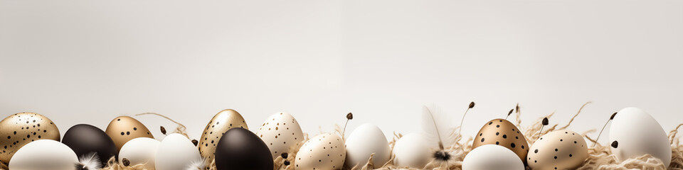 black, white and golden  easter eggs - web banner