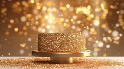Wall Mural - podium on a golden background with blurred bokeh.