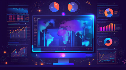 Wall Mural - flat ui illustration of global market analysis, stocks market, financial evolution