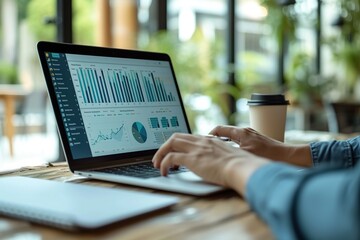 business man hand working on laptop computer financial with graphic graph chart diagram AI Generated