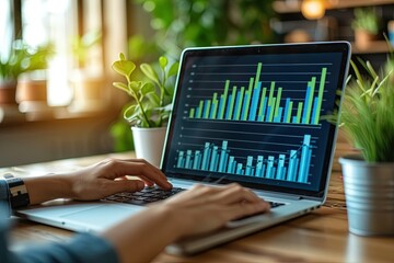 business man hand working on laptop computer financial with graphic graph chart diagram AI Generated