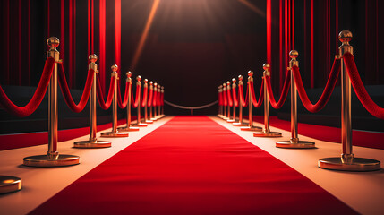 Red carpet on the stairs on dark background, the way to glory, victory and success