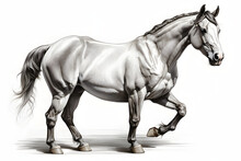 Front View Of Isolated Black White Horse Illustration On White Background