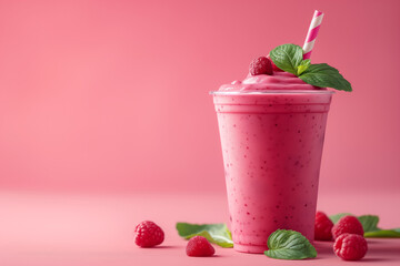 Wall Mural - Raspberry Smoothie isolated on pink background