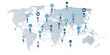 Modern Style Global Networks, Worldwide Business, IT Connections, Social Media Concept Design with Globally Connected People, Geometric Polygonal Mesh, Icons and World Map - Transparent Background