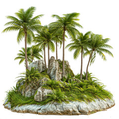 Wall Mural - tropical tree coconut tree or palm plant with small island and forest PNG transparent
