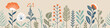Hand drawn grass and flowers, spring meadow, seamless border, vector illustration	