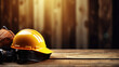 Worker's hard hat and stuff blank text space background
