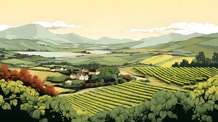 Wall Mural - Wine plantations hand drawn