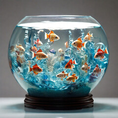 Canvas Print - Light watercolor glass fishbowl containing tropical fish on a dark background