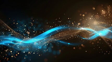 Wall Mural - abstract shine glow backgound. blue glitter wave on brown.