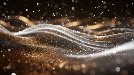 Wall Mural - abstract shine glow backgound. white glitter wave on brown.