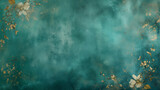 Fototapeta  - Teal Tranquility: Fine Art Texture Overlay with Golden Floral Accents