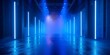 Abstract Blue Lit Street With Empty Scene, Neon Lights, And Smoky Studio Room. Сoncept Urban Decay, Nightlife Vibes, Moody Atmosphere, Futuristic Aesthetics, Vintage Interiors