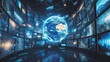 © R Studio - Futuristic control room with holographic Earth, concept of global surveillance and communications