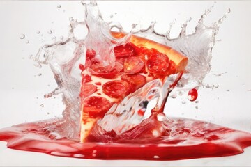 Wall Mural - pizza in water splash