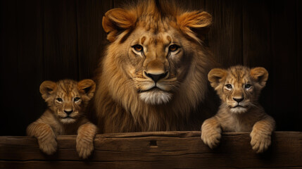 Wall Mural - two lions standing side by side. perfect for nature and wildlife enthusiasts