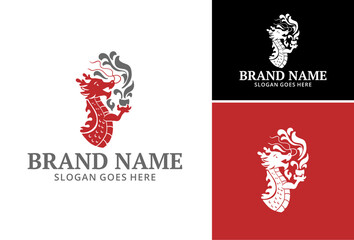Dragon image, dragon holding a cup. Design for business company, Logo for restaurant or cafe. Emblem logo set.