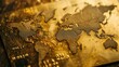 Macro shot of a gold credit card with a world map design, symbolizing global finance