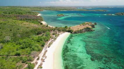 Wall Mural - Aerial view of Pink beach in Lombok, Indonesia