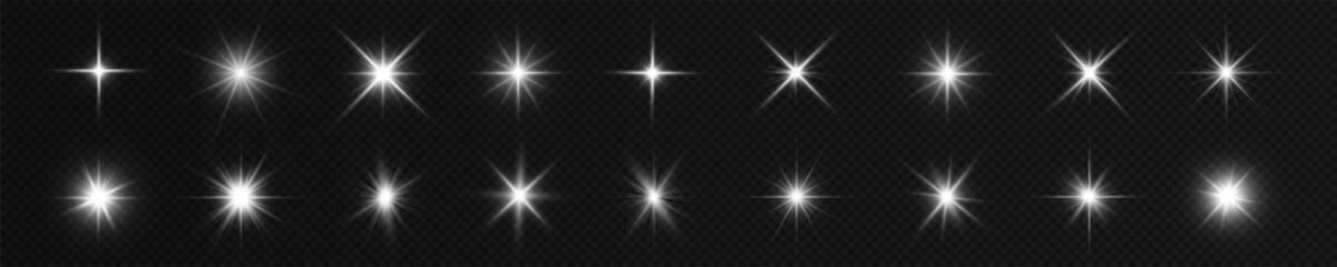 Wall Mural - stars bright white. glow light effect. transparent light effect sparkl, lens flare, explosion, glitt