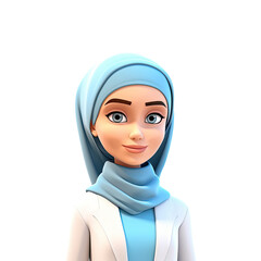 cartoon plasticine 3d avatar of girl in burqa online doctor