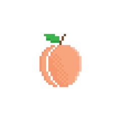 Wall Mural - pixel peach  icon.  Vector pixel art peach 8 bit for game  logo template