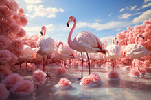 Pink Flamingos Walk On The Water