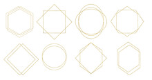 A Large Set Of Gold Frames Of Different Shapes In The Art Deco Style. The Frames Are Universal, Suitable For Invitations, Posters, Covers, Card. Illustrations On A Transparent Background.
