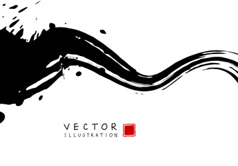 Abstract ink background. Chinese calligraphy art style, Black paint stroke texture on white paper.