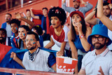 Fototapeta  - Multiracial group of spectators watching sports match on stadium.