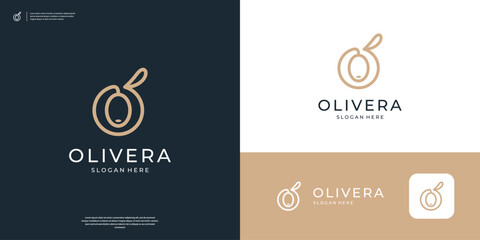 Wall Mural - Minimalist olive oil logo with line art style