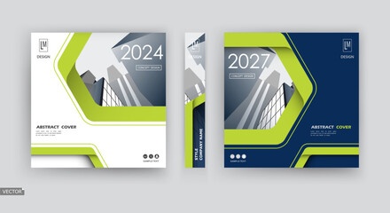 Wall Mural - Abstract white brochure cover design. Fancy info banner frame. Modern ad flyer text. Annual report binder. Title sheet model set. Fancy vector front page. City font blurb art. Green line figure