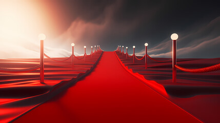 Wall Mural - Red carpet on the stairs on dark background, the way to glory, victory and success