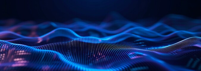modern and futuristic horizontal blue abstract wave background, data pixel, code, web technology, Data Flow and Coding Patterns, Information  Connection. Equalizer, music, frequency, hertz, hd
